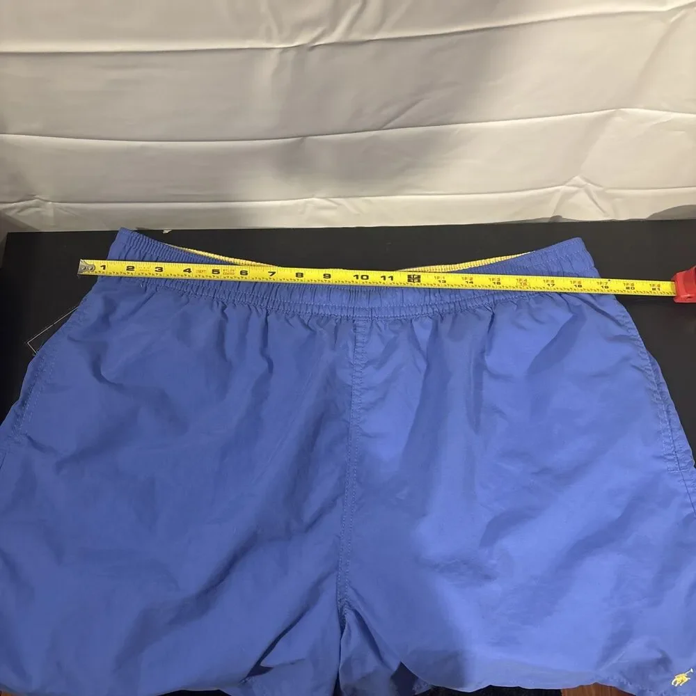 NWT Vintage Polo Ralph Lauren Swim Trunks Mens 2XL Blue 5” Inseam Yellow Pony